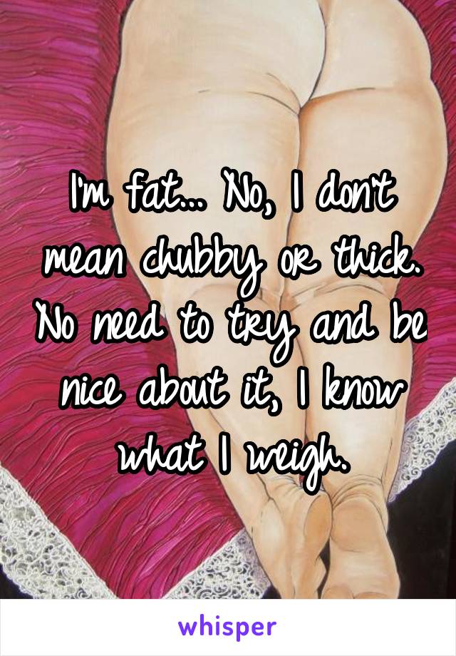 I'm fat... No, I don't mean chubby or thick. No need to try and be nice about it, I know what I weigh.