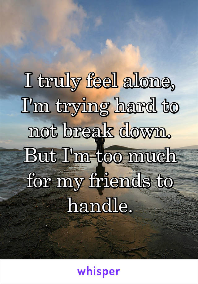 I truly feel alone, I'm trying hard to not break down. But I'm too much for my friends to handle.