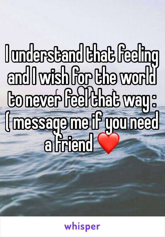 I understand that feeling and I wish for the world to never feel that way :( message me if you need a friend ❤️