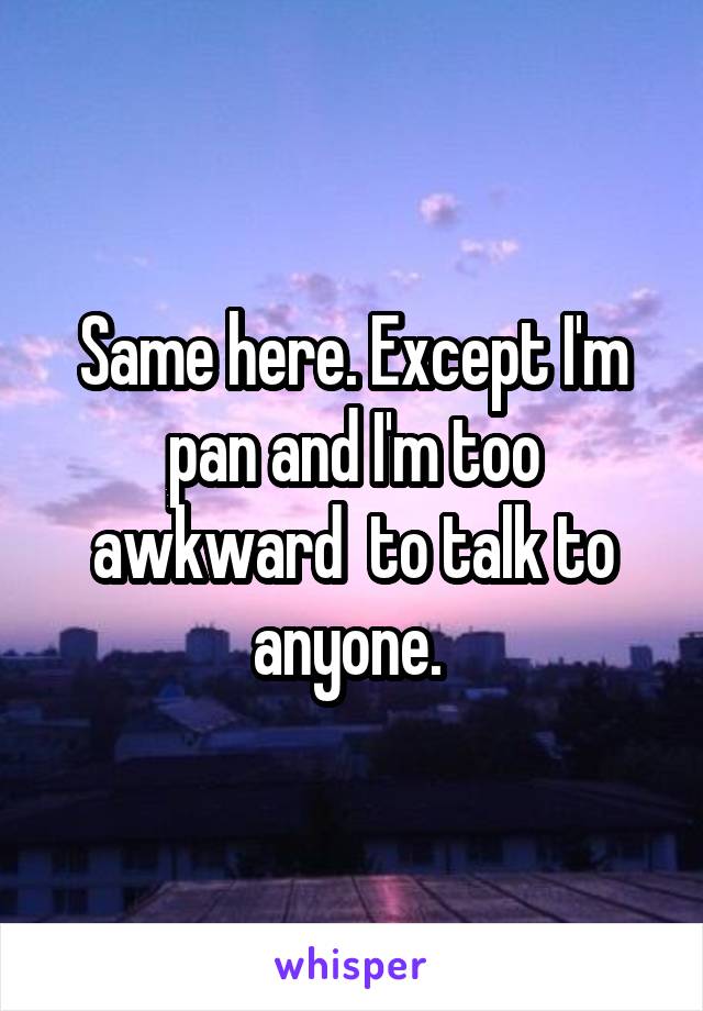 Same here. Except I'm pan and I'm too awkward  to talk to anyone. 