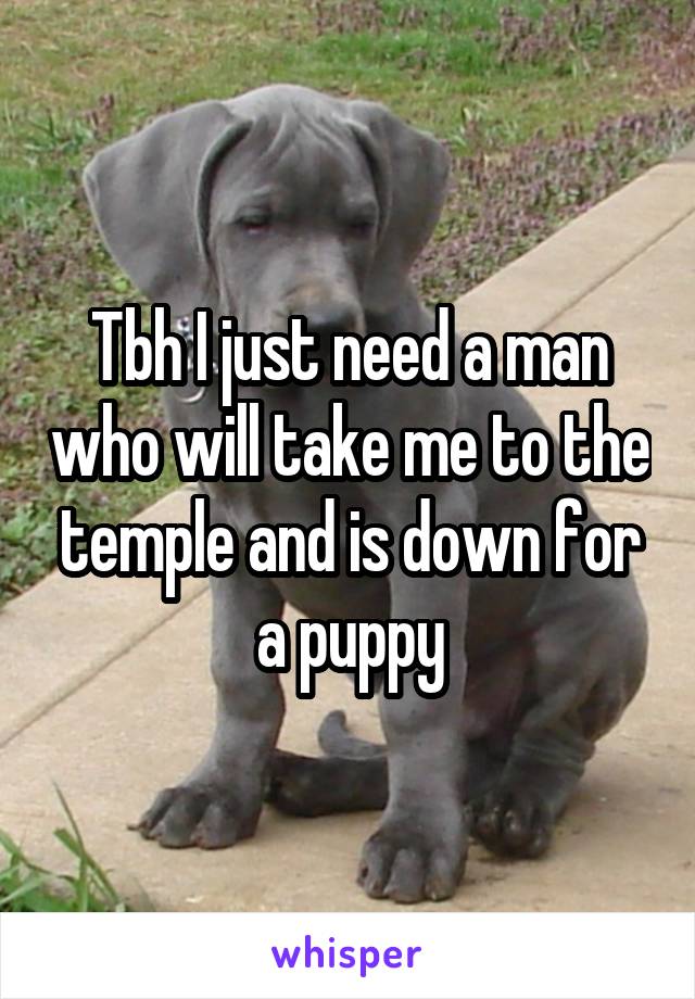 Tbh I just need a man who will take me to the temple and is down for a puppy