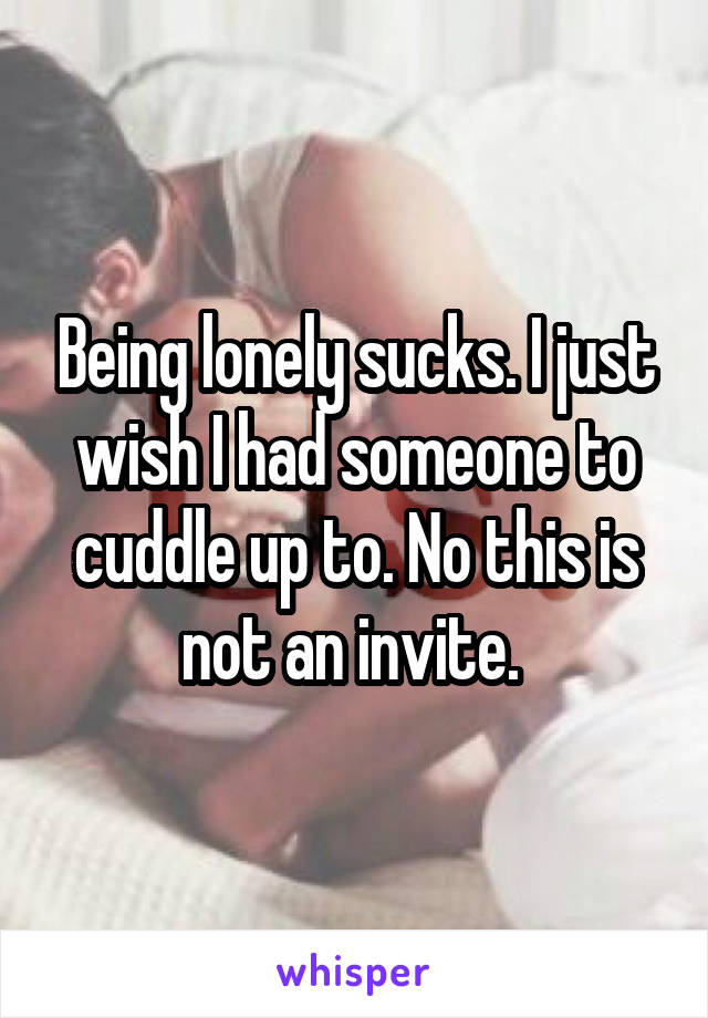 Being lonely sucks. I just wish I had someone to cuddle up to. No this is not an invite. 