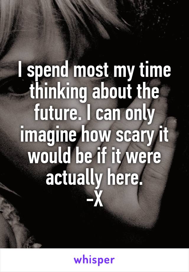 I spend most my time thinking about the future. I can only imagine how scary it would be if it were actually here.
-X