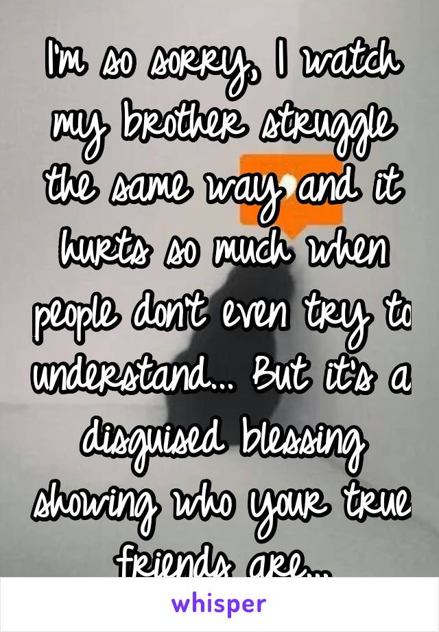 I'm so sorry, I watch my brother struggle the same way and it hurts so much when people don't even try to understand... But it's a disguised blessing showing who your true friends are...