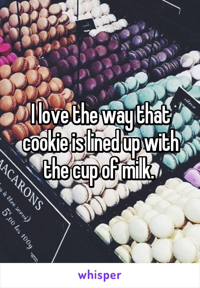 I love the way that cookie is lined up with the cup of milk. 