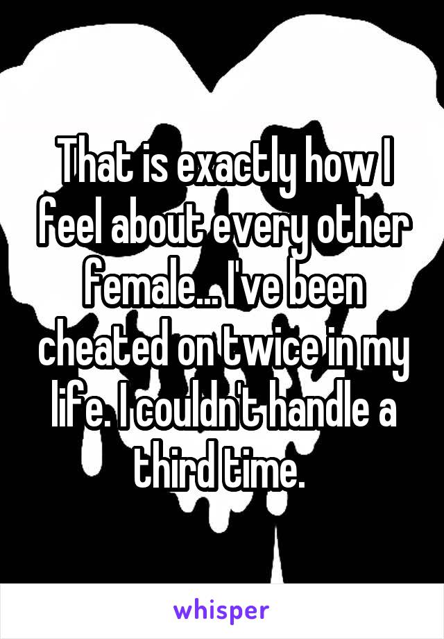 That is exactly how I feel about every other female... I've been cheated on twice in my life. I couldn't handle a third time. 