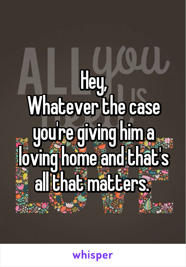 Hey,
Whatever the case you're giving him a loving home and that's all that matters. 