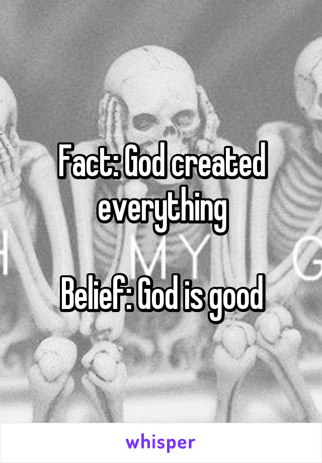 Fact: God created everything

Belief: God is good