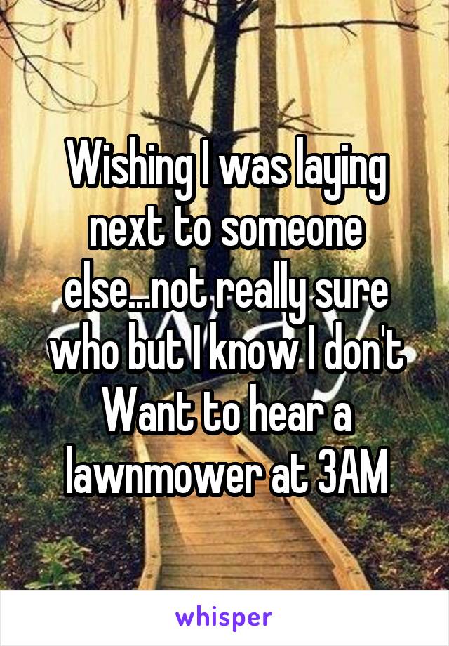 Wishing I was laying next to someone else...not really sure who but I know I don't Want to hear a lawnmower at 3AM