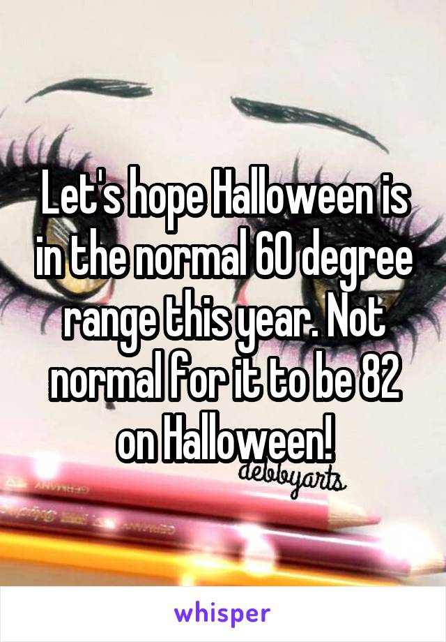 Let's hope Halloween is in the normal 60 degree range this year. Not normal for it to be 82 on Halloween!