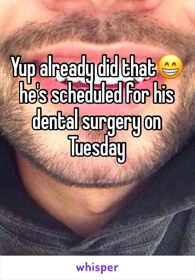 Yup already did that😁 he's scheduled for his dental surgery on Tuesday 