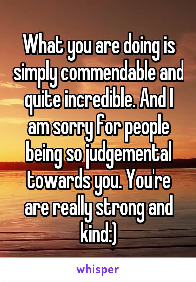 What you are doing is simply commendable and quite incredible. And I am sorry for people being so judgemental towards you. You're are really strong and kind:)