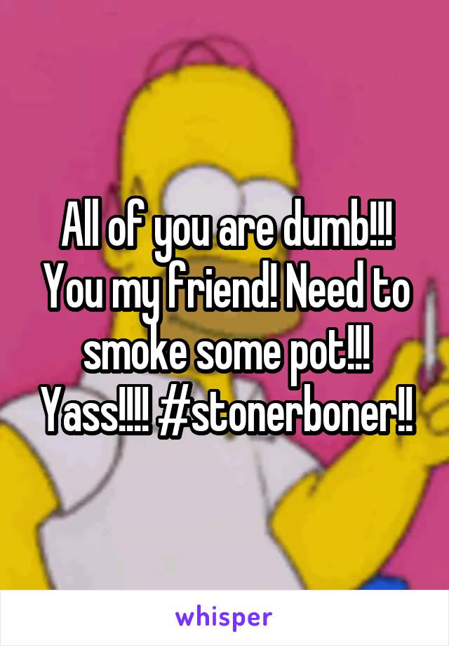 All of you are dumb!!! You my friend! Need to smoke some pot!!! Yass!!!! #stonerboner!!