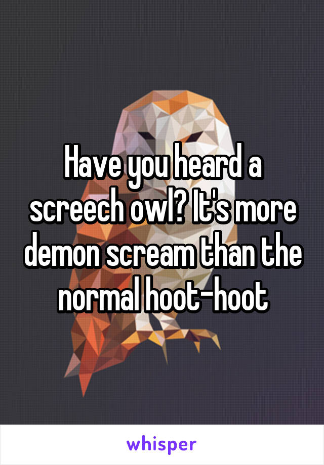 Have you heard a screech owl? It's more demon scream than the normal hoot-hoot