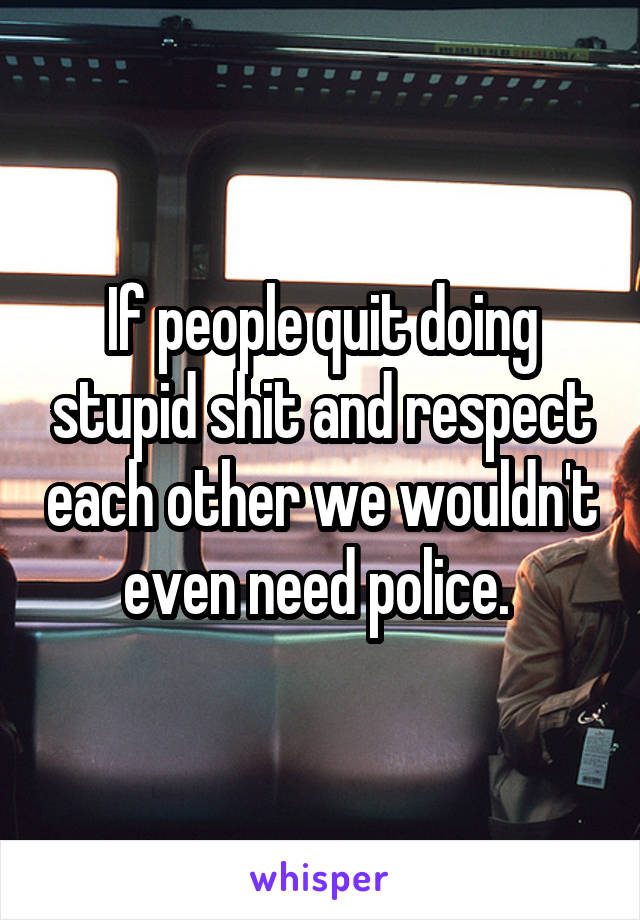 If people quit doing stupid shit and respect each other we wouldn't even need police. 