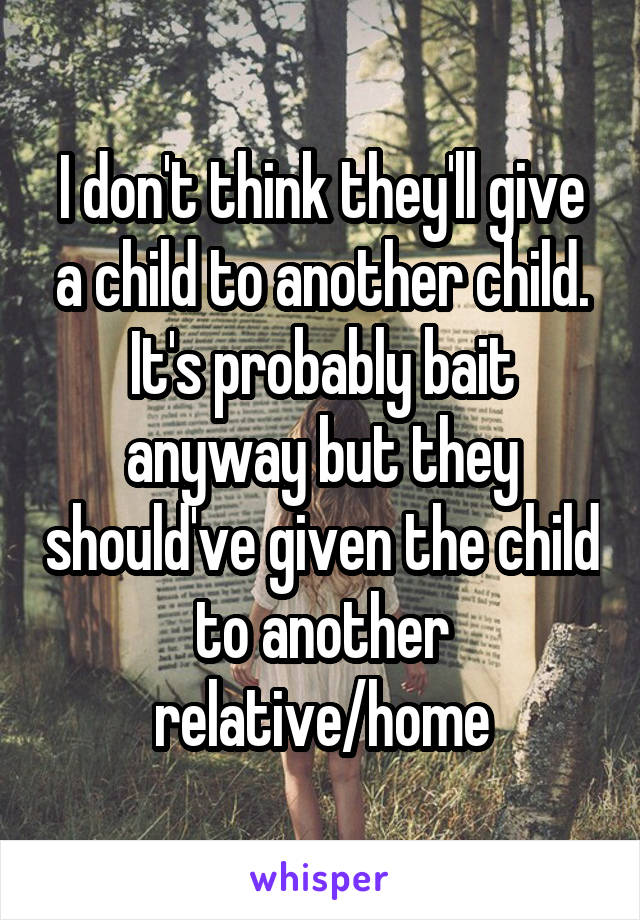 I don't think they'll give a child to another child. It's probably bait anyway but they should've given the child to another relative/home