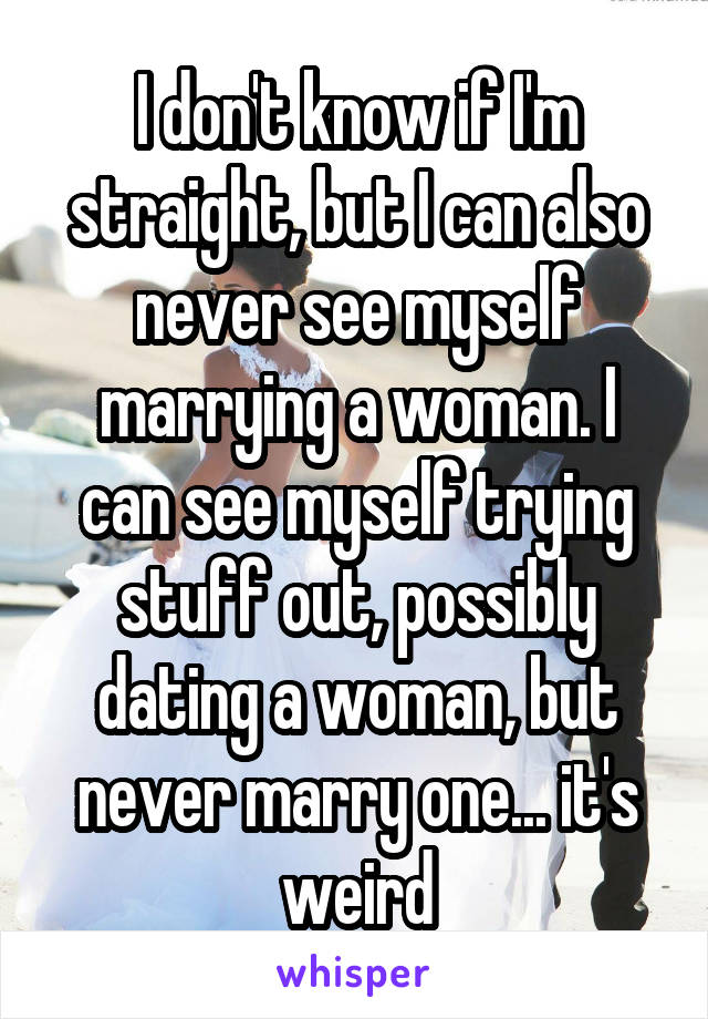 I don't know if I'm straight, but I can also never see myself marrying a woman. I can see myself trying stuff out, possibly dating a woman, but never marry one... it's weird