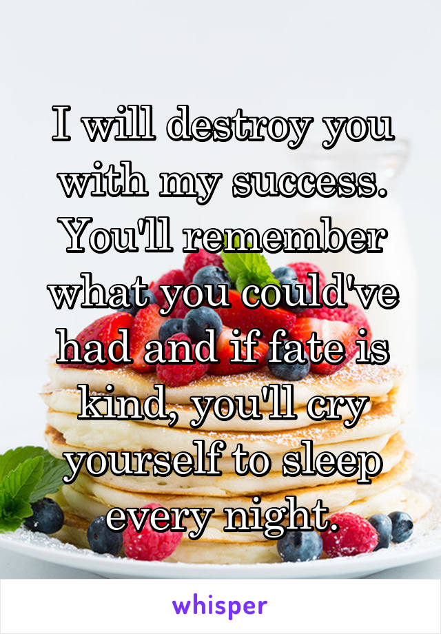 I will destroy you with my success. You'll remember what you could've had and if fate is kind, you'll cry yourself to sleep every night.