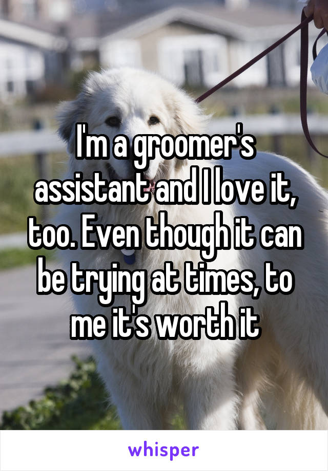 I'm a groomer's assistant and I love it, too. Even though it can be trying at times, to me it's worth it