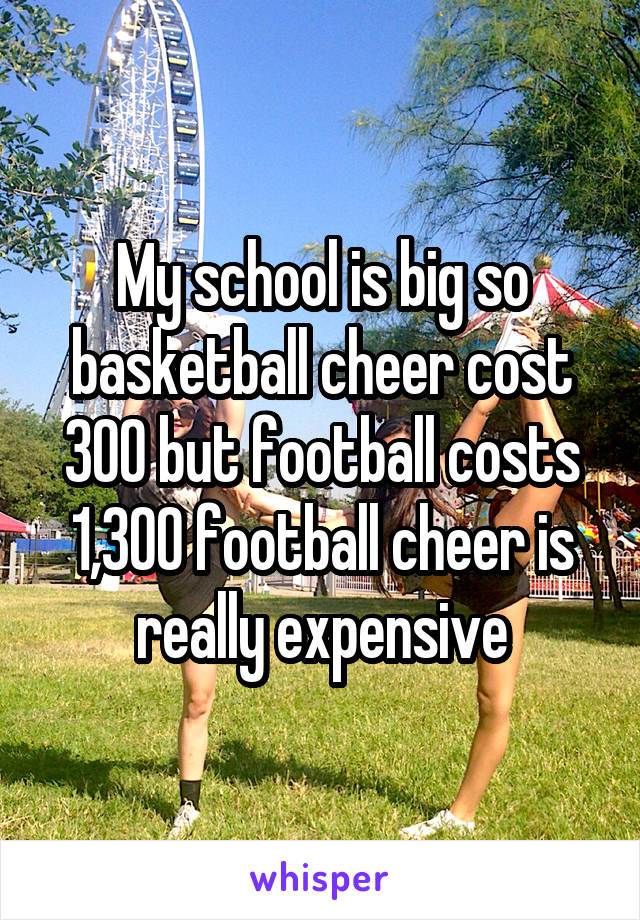 My school is big so basketball cheer cost 300 but football costs 1,300 football cheer is really expensive