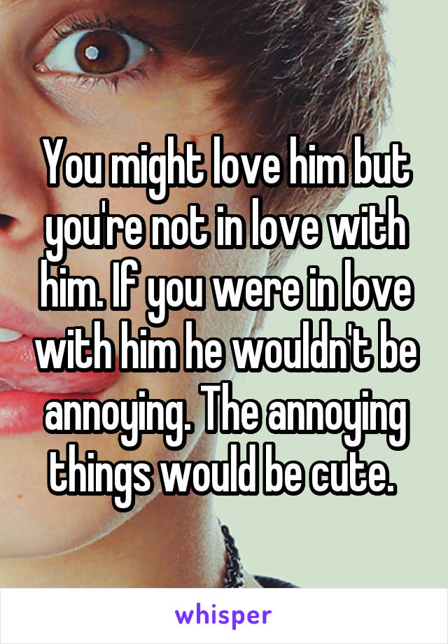 You might love him but you're not in love with him. If you were in love with him he wouldn't be annoying. The annoying things would be cute. 