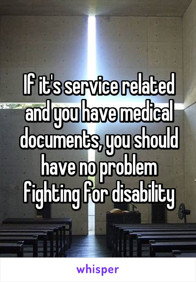 If it's service related and you have medical documents, you should have no problem fighting for disability