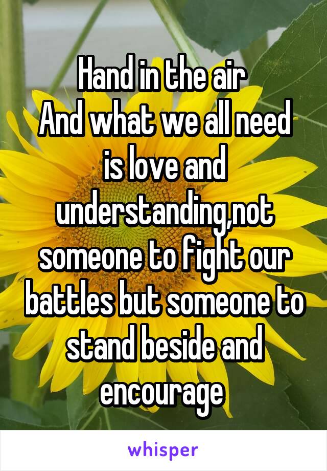 Hand in the air 
And what we all need is love and understanding,not someone to fight our battles but someone to stand beside and encourage 