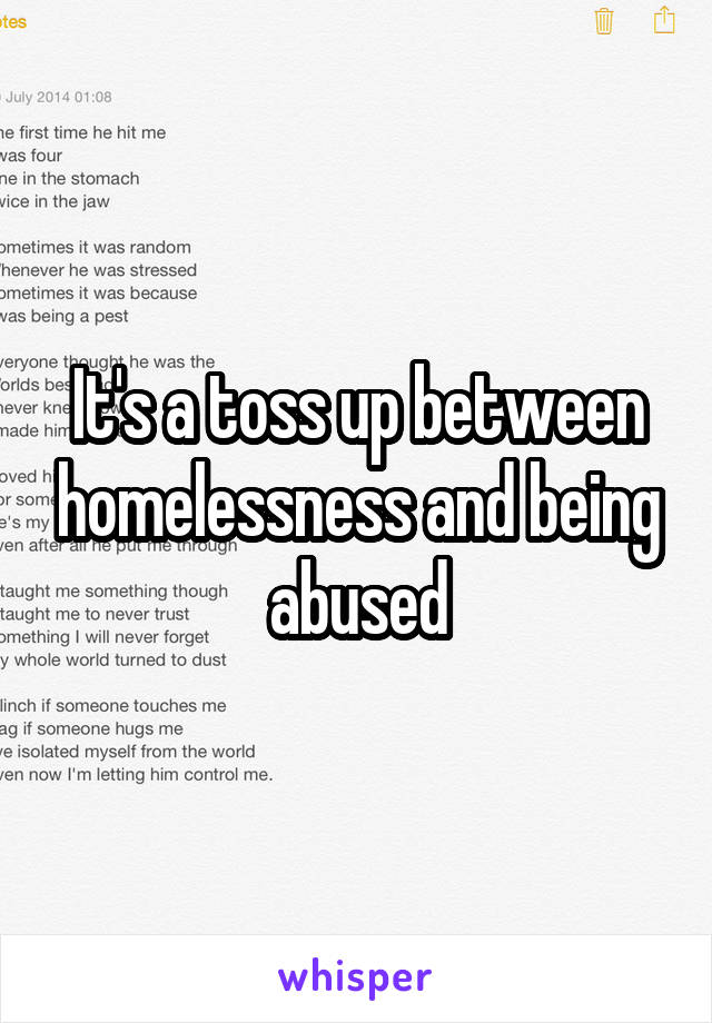 It's a toss up between homelessness and being abused
