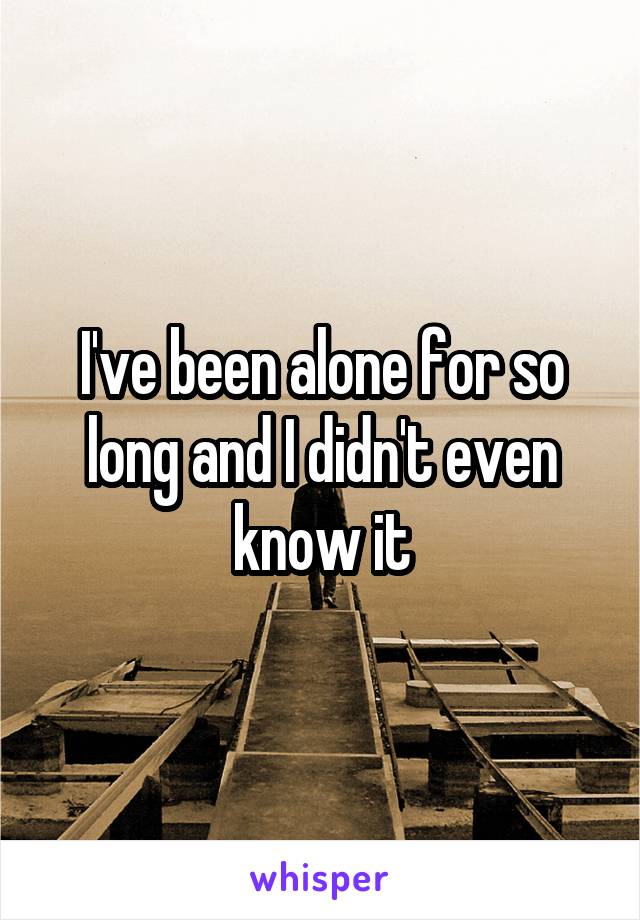 I've been alone for so long and I didn't even know it