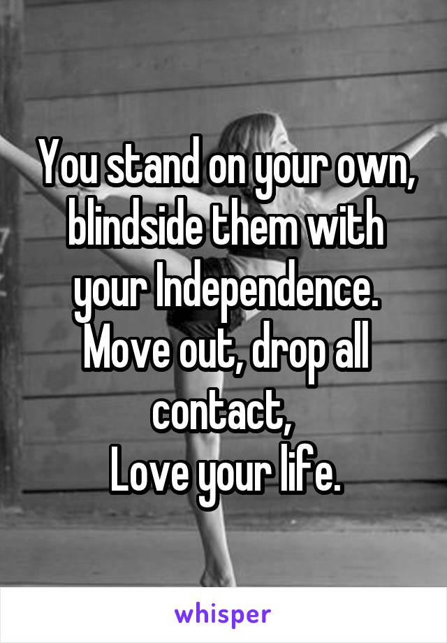 You stand on your own, blindside them with your Independence.
Move out, drop all contact, 
Love your life.