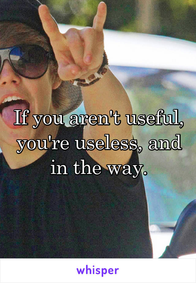 If you aren't useful, you're useless, and in the way.