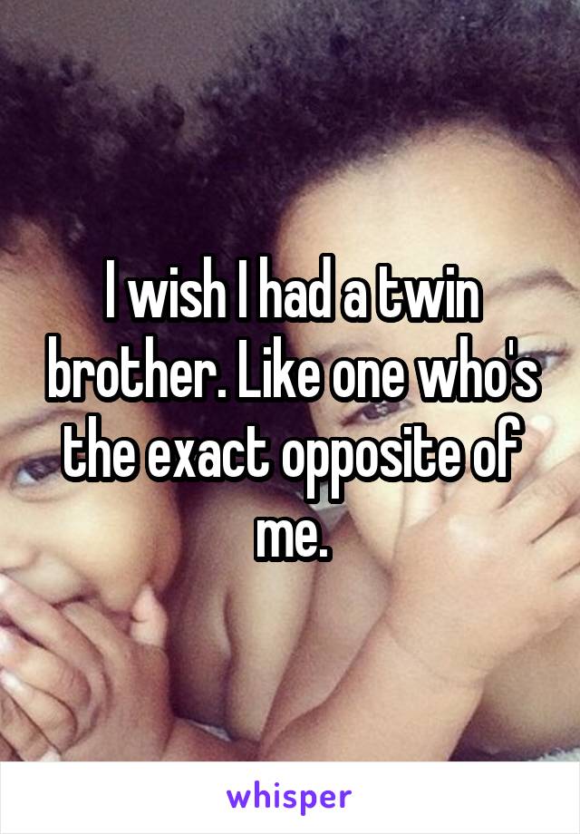 I wish I had a twin brother. Like one who's the exact opposite of me.