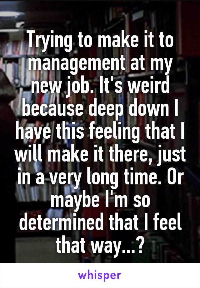 Trying to make it to management at my new job. It's weird because deep down I have this feeling that I will make it there, just in a very long time. Or maybe I'm so determined that I feel that way...?