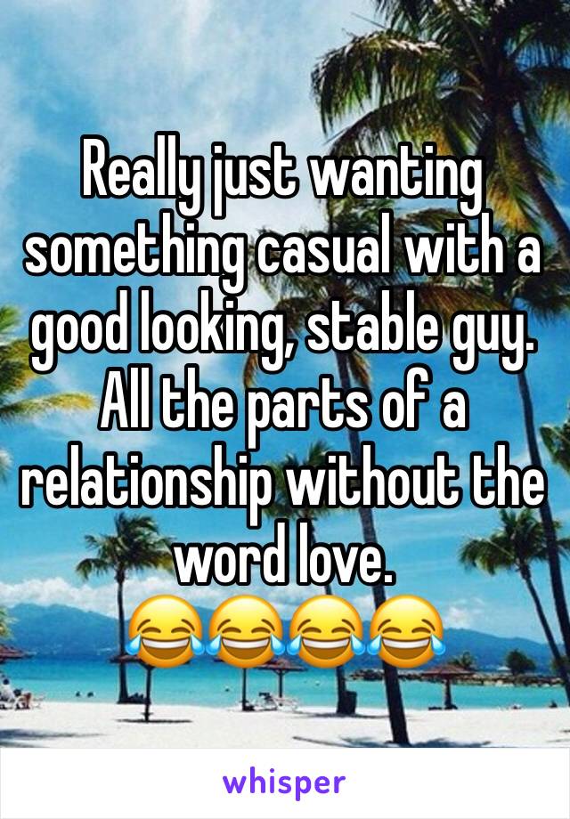 Really just wanting something casual with a good looking, stable guy. All the parts of a relationship without the word love. 
😂😂😂😂