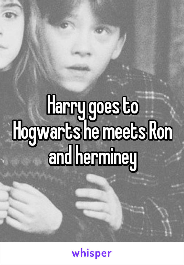 Harry goes to Hogwarts he meets Ron and herminey
