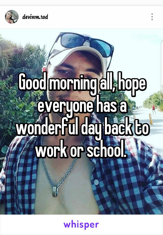 Good morning all, hope everyone has a wonderful day back to work or school. 