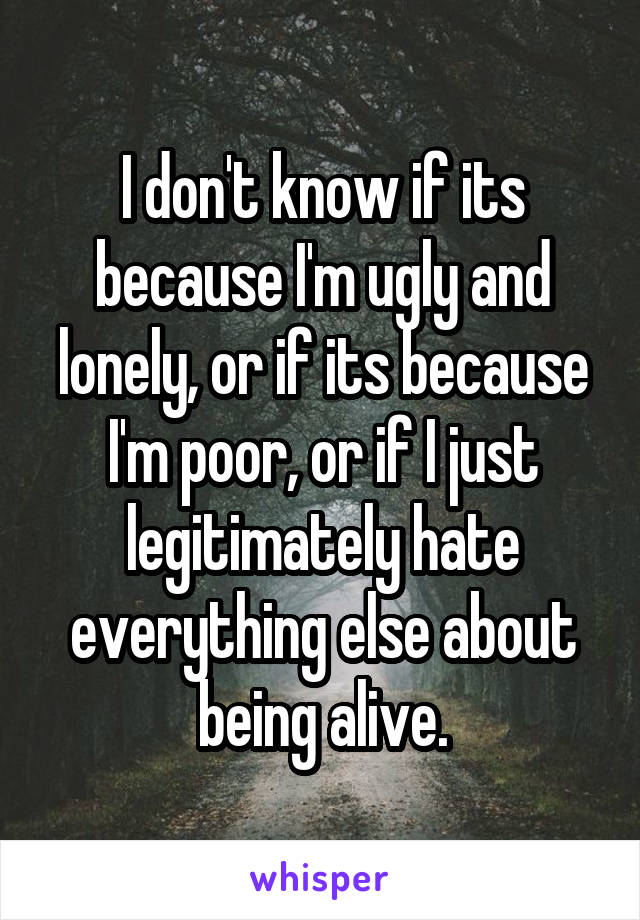 I don't know if its because I'm ugly and lonely, or if its because I'm poor, or if I just legitimately hate everything else about being alive.