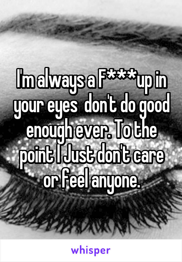 I'm always a F***up in your eyes  don't do good enough ever. To the point I Just don't care or feel anyone.