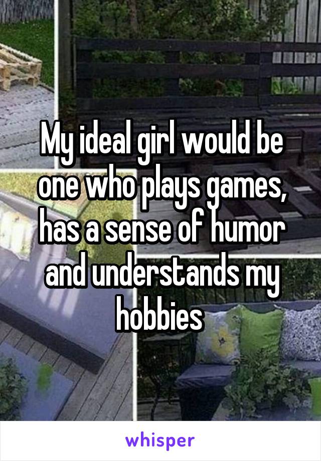 My ideal girl would be one who plays games, has a sense of humor and understands my hobbies 