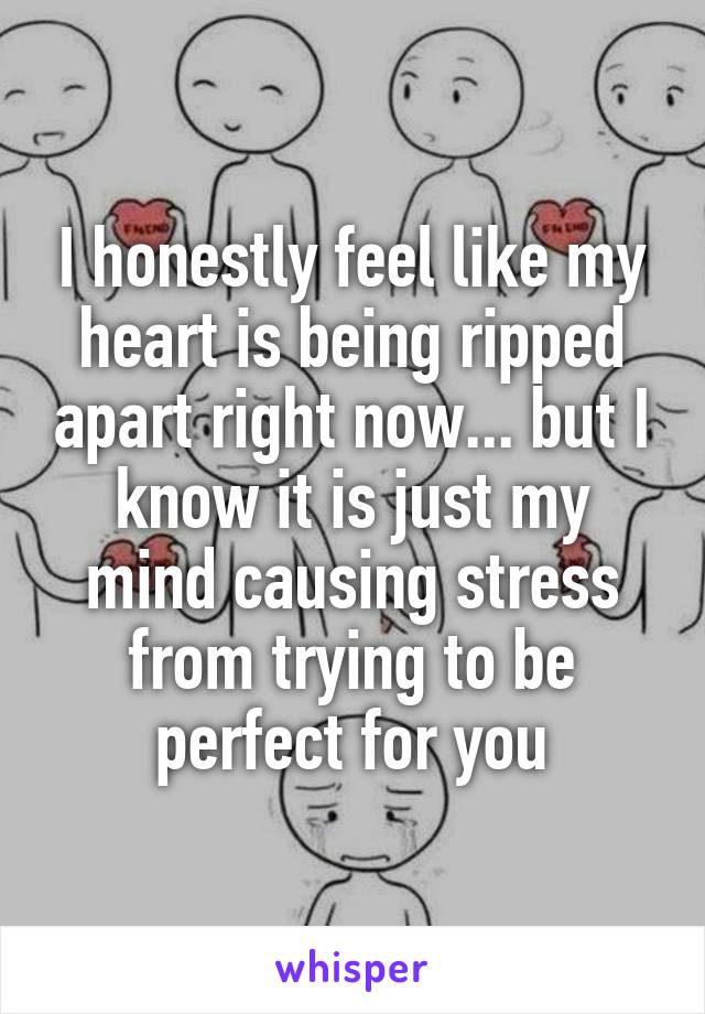 I honestly feel like my heart is being ripped apart right now... but I know it is just my mind causing stress from trying to be perfect for you