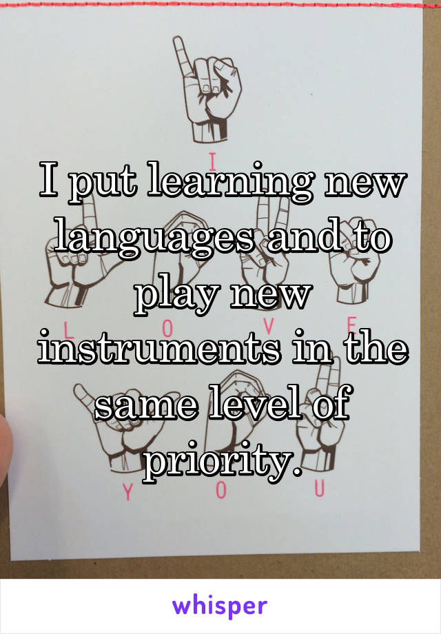 I put learning new languages and to play new instruments in the same level of priority.
