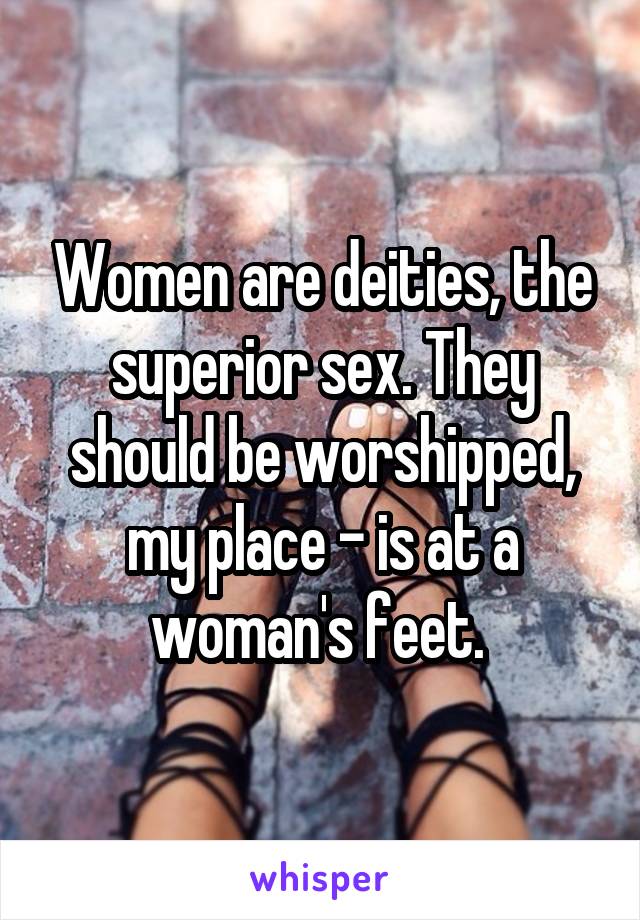 Women are deities, the superior sex. They should be worshipped, my place - is at a woman's feet. 