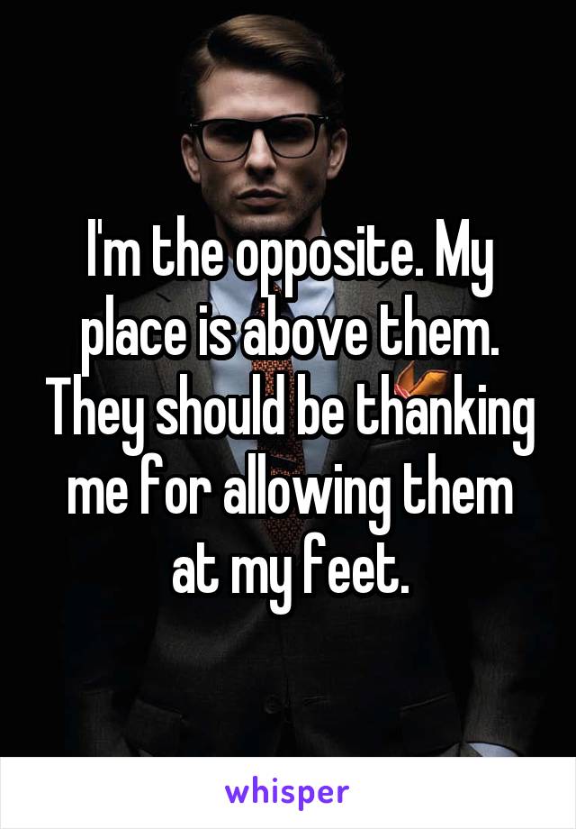 I'm the opposite. My place is above them. They should be thanking me for allowing them at my feet.