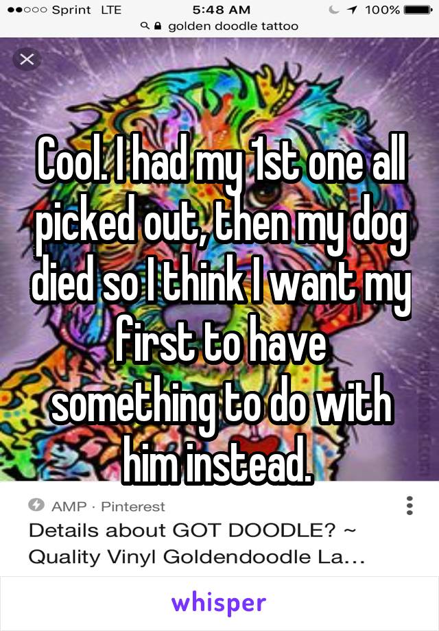 Cool. I had my 1st one all picked out, then my dog died so I think I want my first to have something to do with him instead. 