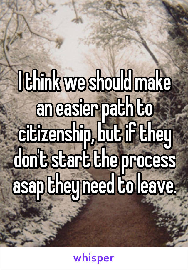 I think we should make an easier path to citizenship, but if they don't start the process asap they need to leave.