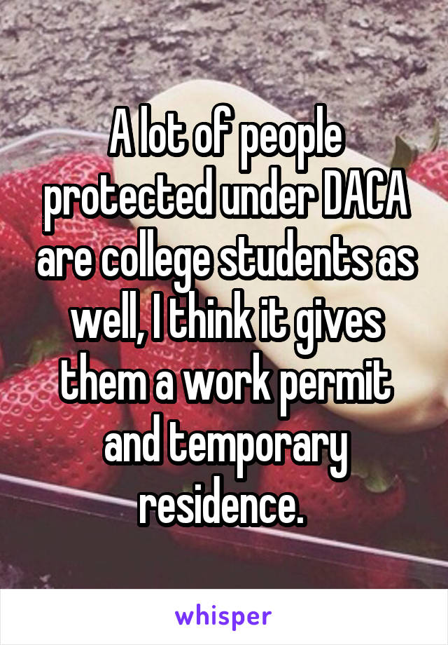 A lot of people protected under DACA are college students as well, I think it gives them a work permit and temporary residence. 