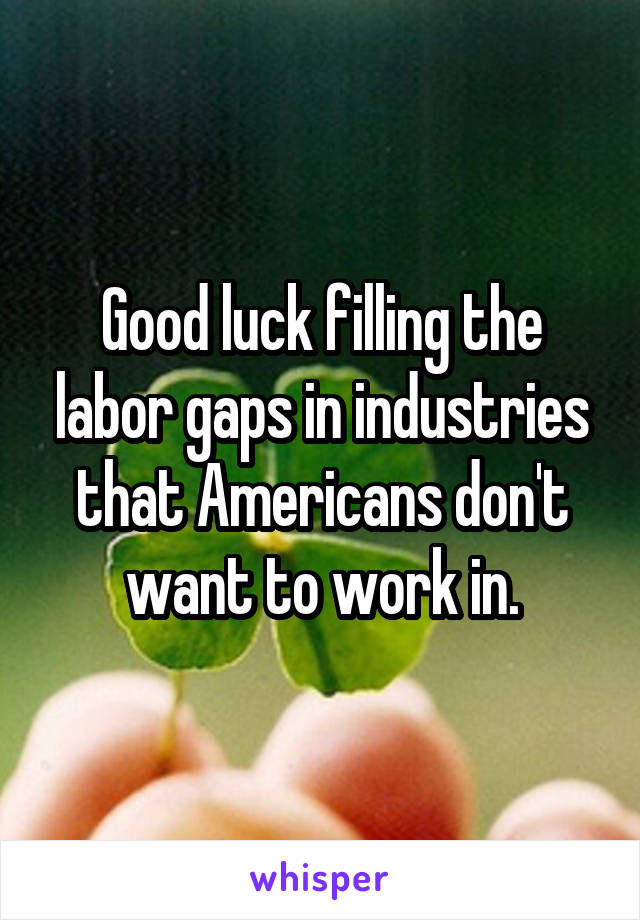 Good luck filling the labor gaps in industries that Americans don't want to work in.