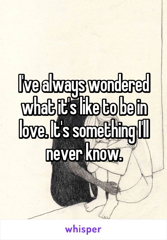 I've always wondered what it's like to be in love. It's something I'll never know.