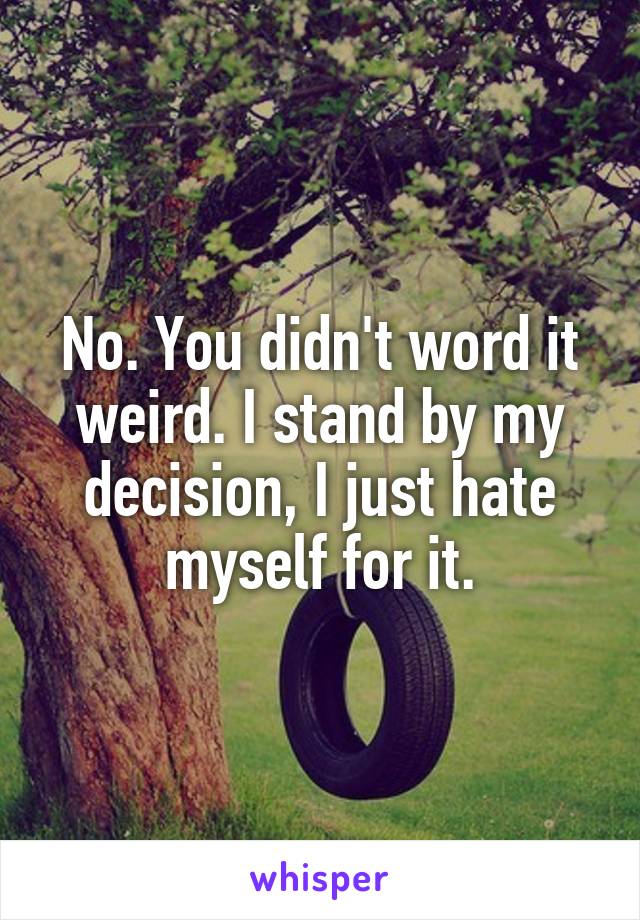 No. You didn't word it weird. I stand by my decision, I just hate myself for it.
