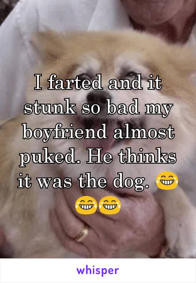 I farted and it stunk so bad my boyfriend almost puked. He thinks it was the dog. 😂😂😂